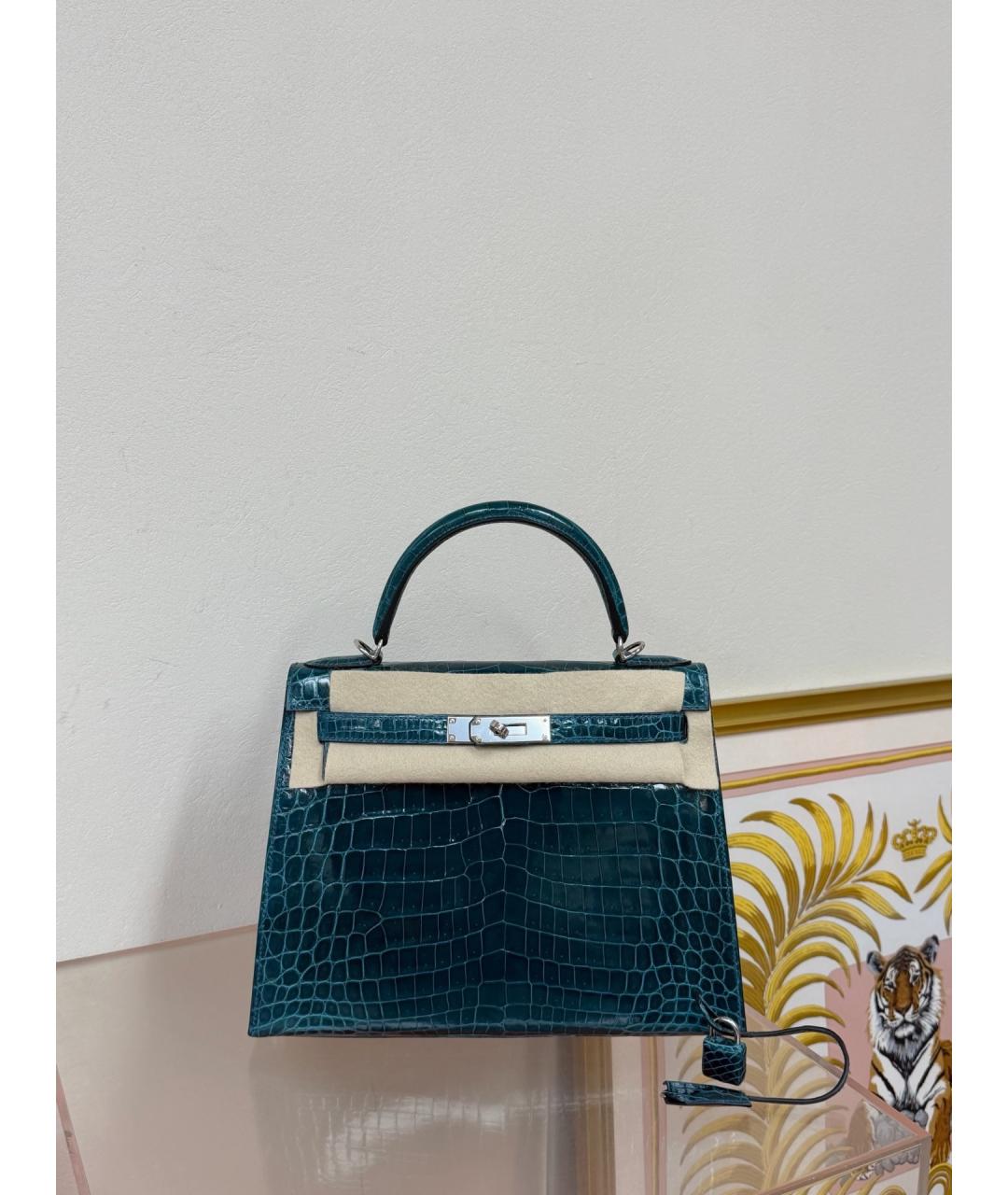 HERMES Синяя кожаная сумка с короткими ручками, фото 8