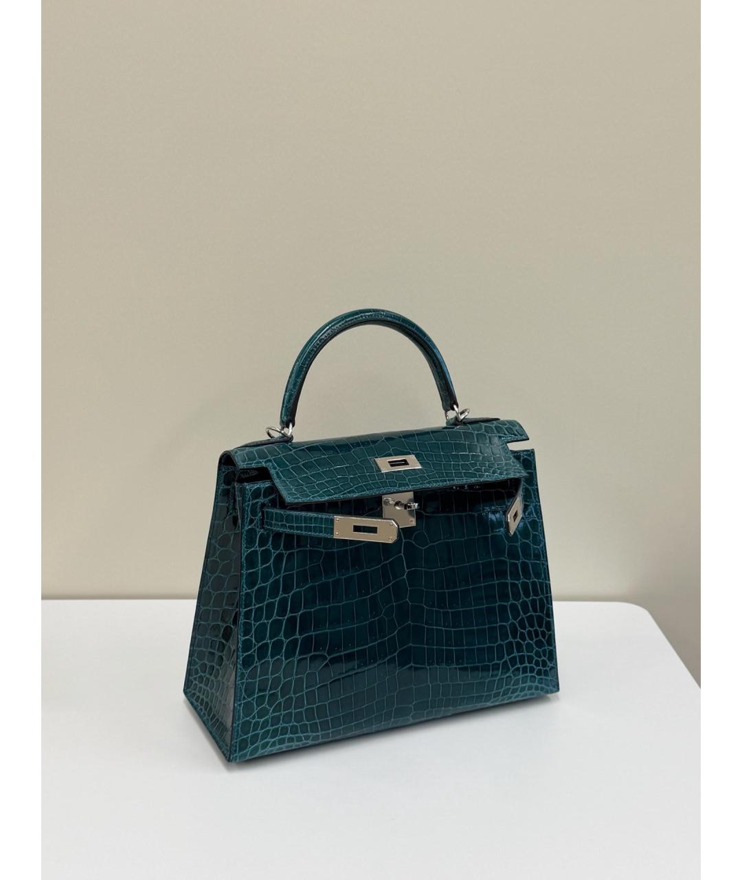 HERMES Синяя кожаная сумка с короткими ручками, фото 5