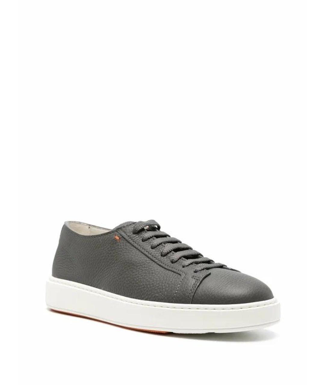 SANTONI Антрацитовые кожаные низкие кроссовки / кеды, фото 3