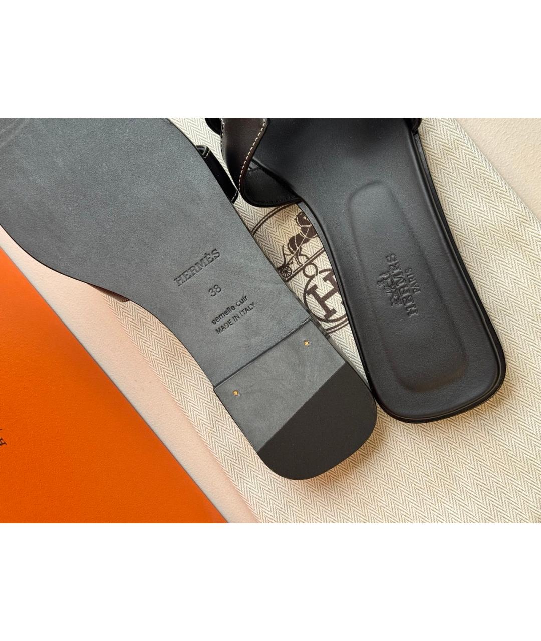 HERMES Черные кожаные босоножки, фото 3