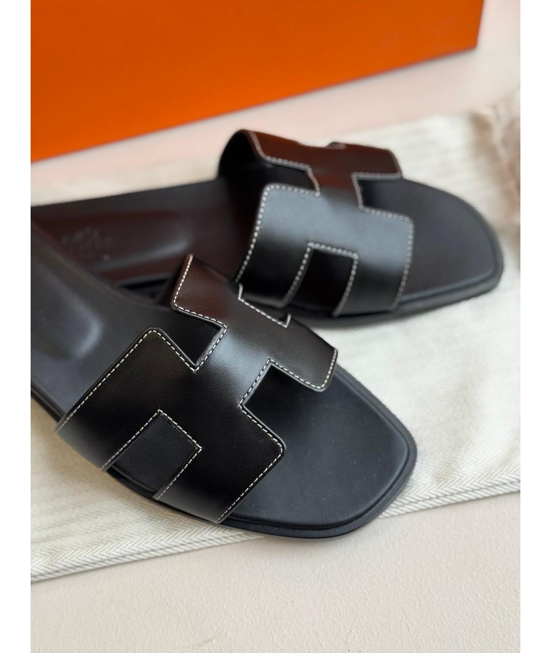 HERMES Черные кожаные босоножки, фото 4