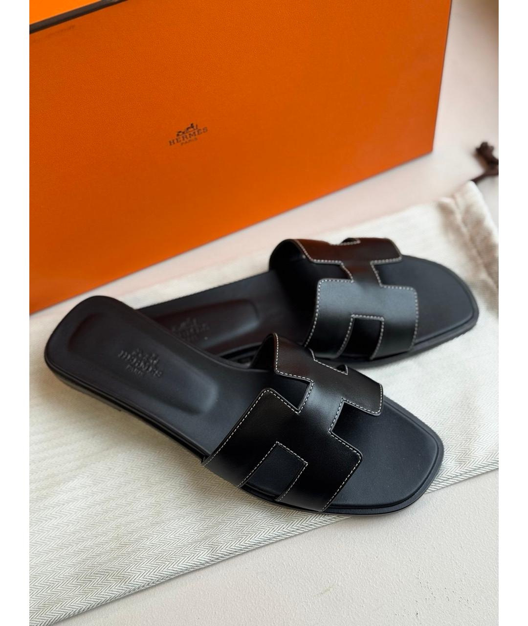 HERMES Черные кожаные босоножки, фото 5