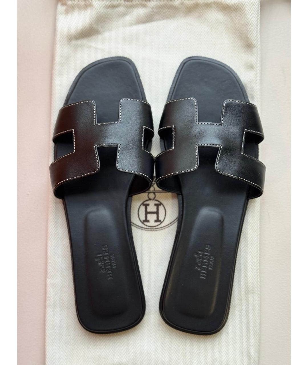 HERMES Черные кожаные босоножки, фото 3