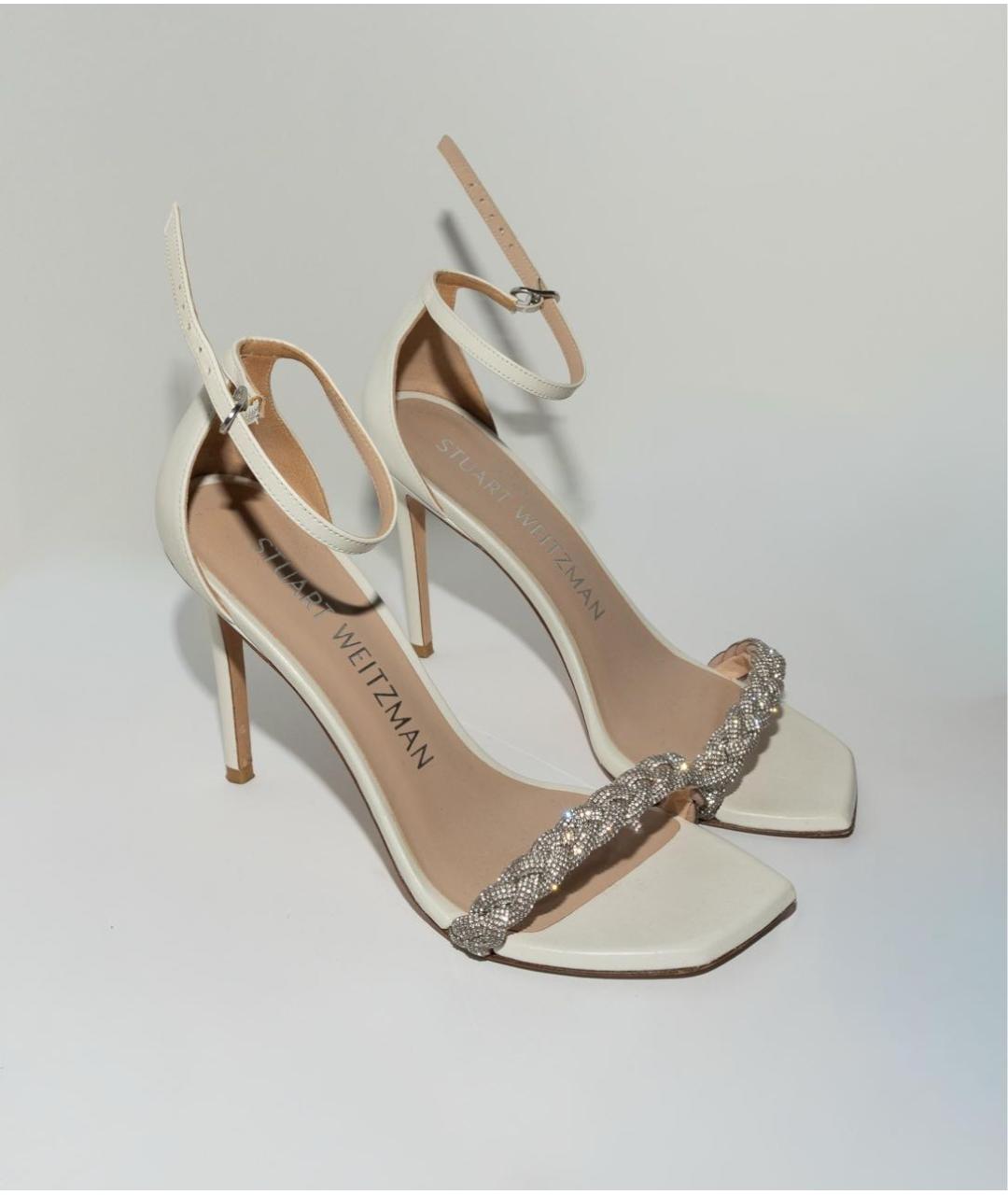 STUART WEITZMAN Белые кожаные босоножки, фото 2