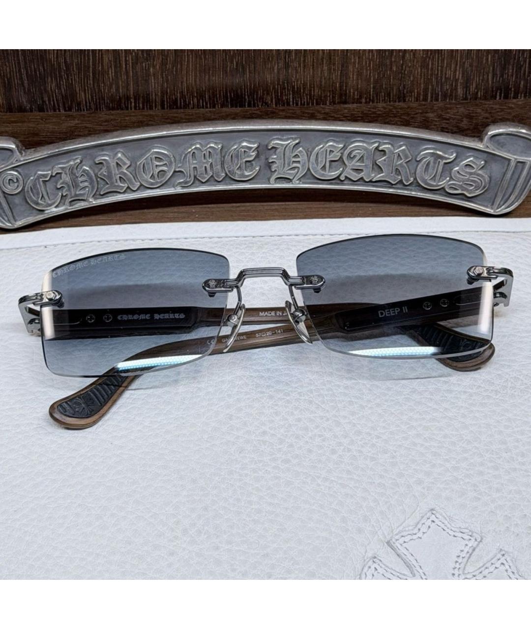 CHROME HEARTS Серебряные деревянные солнцезащитные очки, фото 2