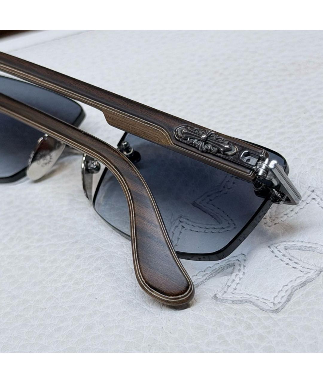 CHROME HEARTS Серебряные деревянные солнцезащитные очки, фото 5