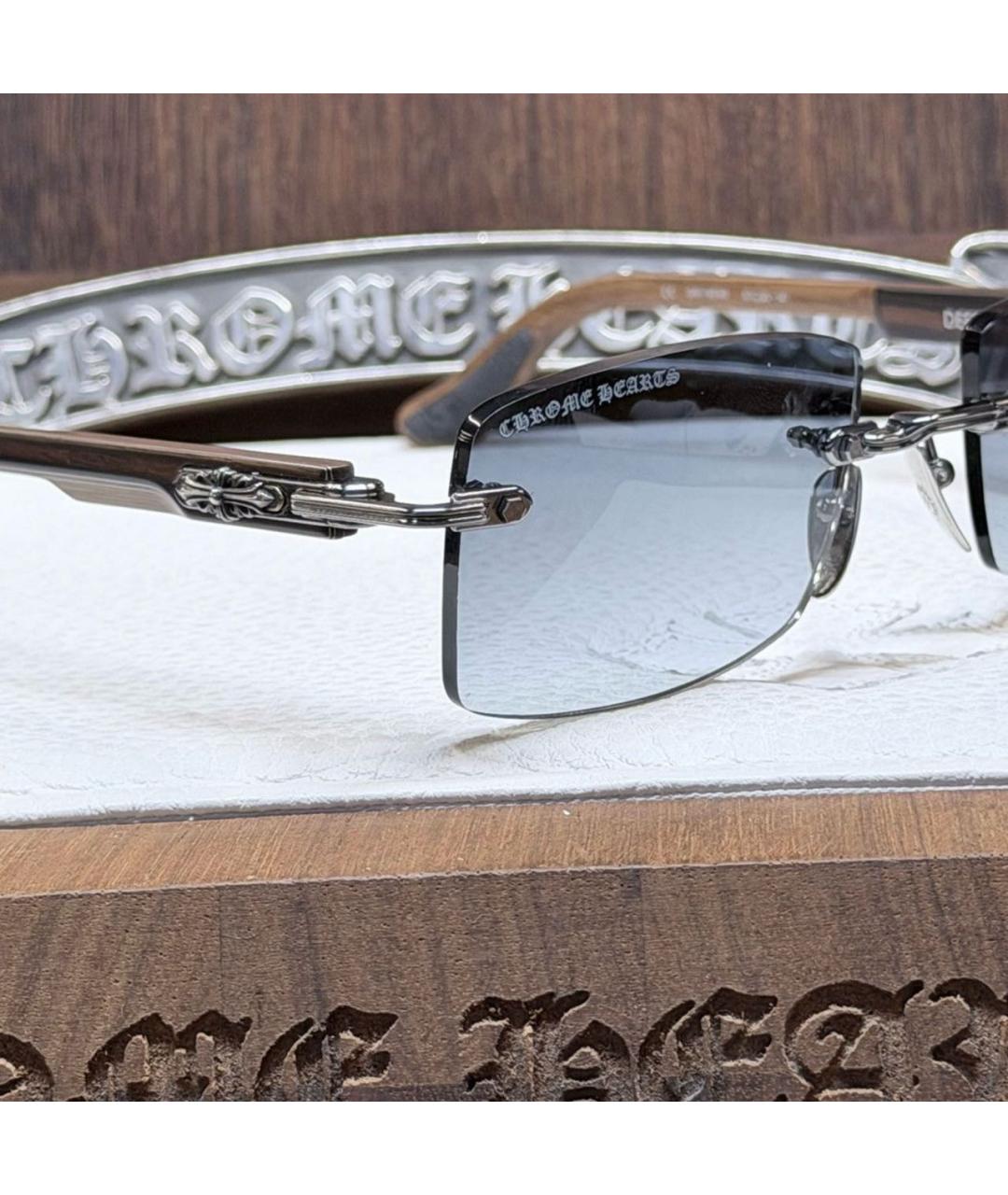 CHROME HEARTS Серебряные деревянные солнцезащитные очки, фото 3