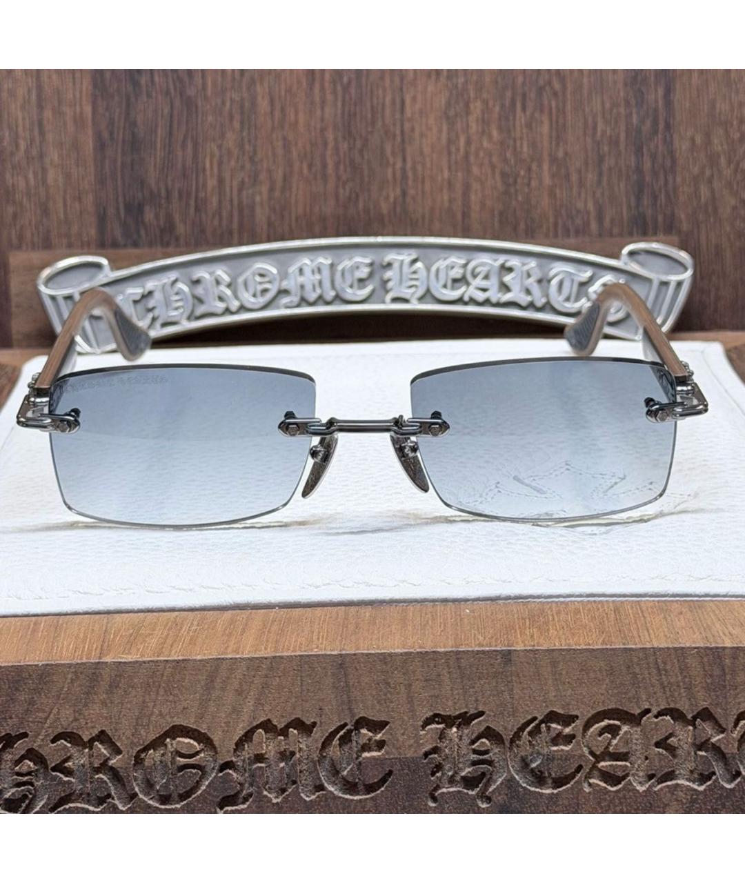 CHROME HEARTS Серебряные деревянные солнцезащитные очки, фото 7