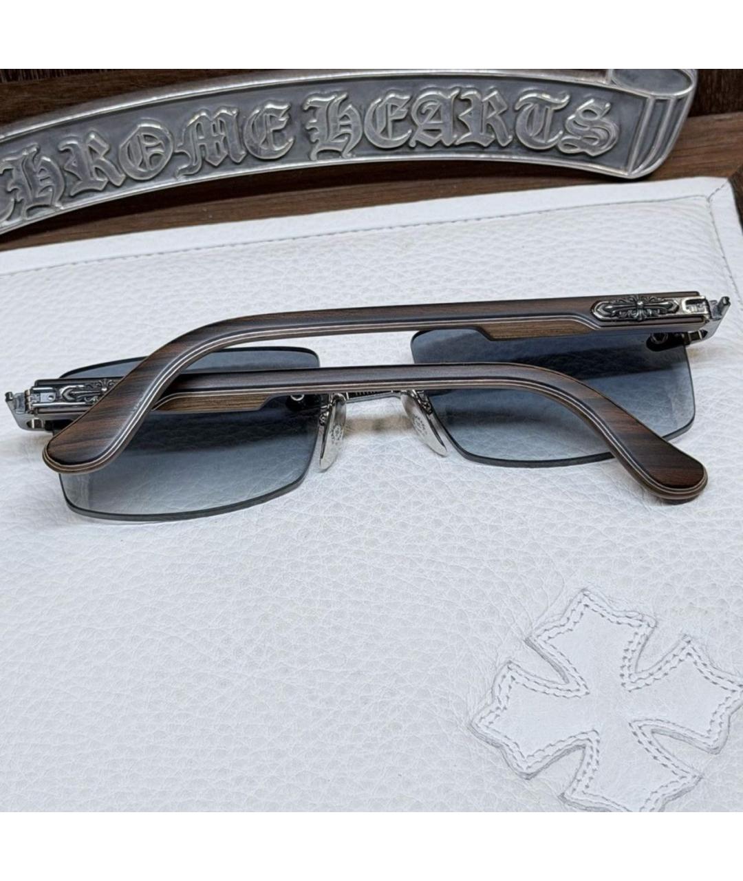 CHROME HEARTS Серебряные деревянные солнцезащитные очки, фото 4