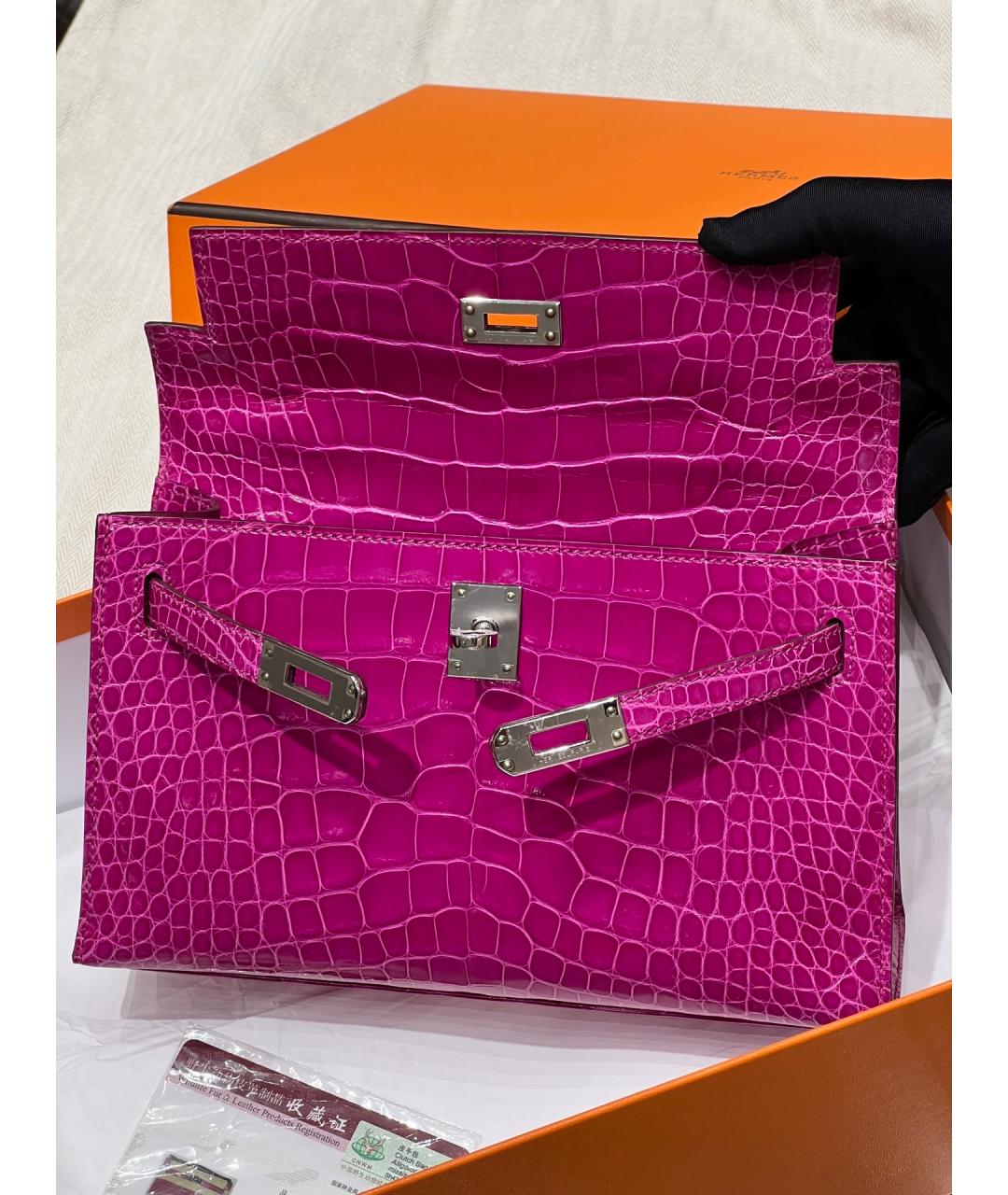 HERMES Фиолетовая сумка с короткими ручками из экзотической кожи, фото 6