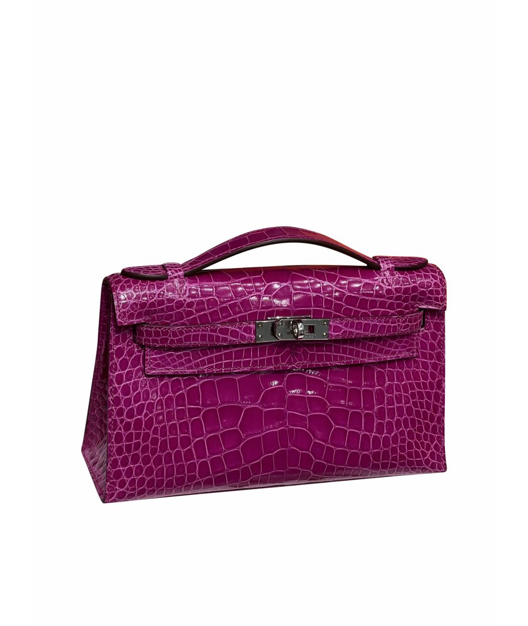 HERMES Фиолетовая сумка с короткими ручками из экзотической кожи, фото 1