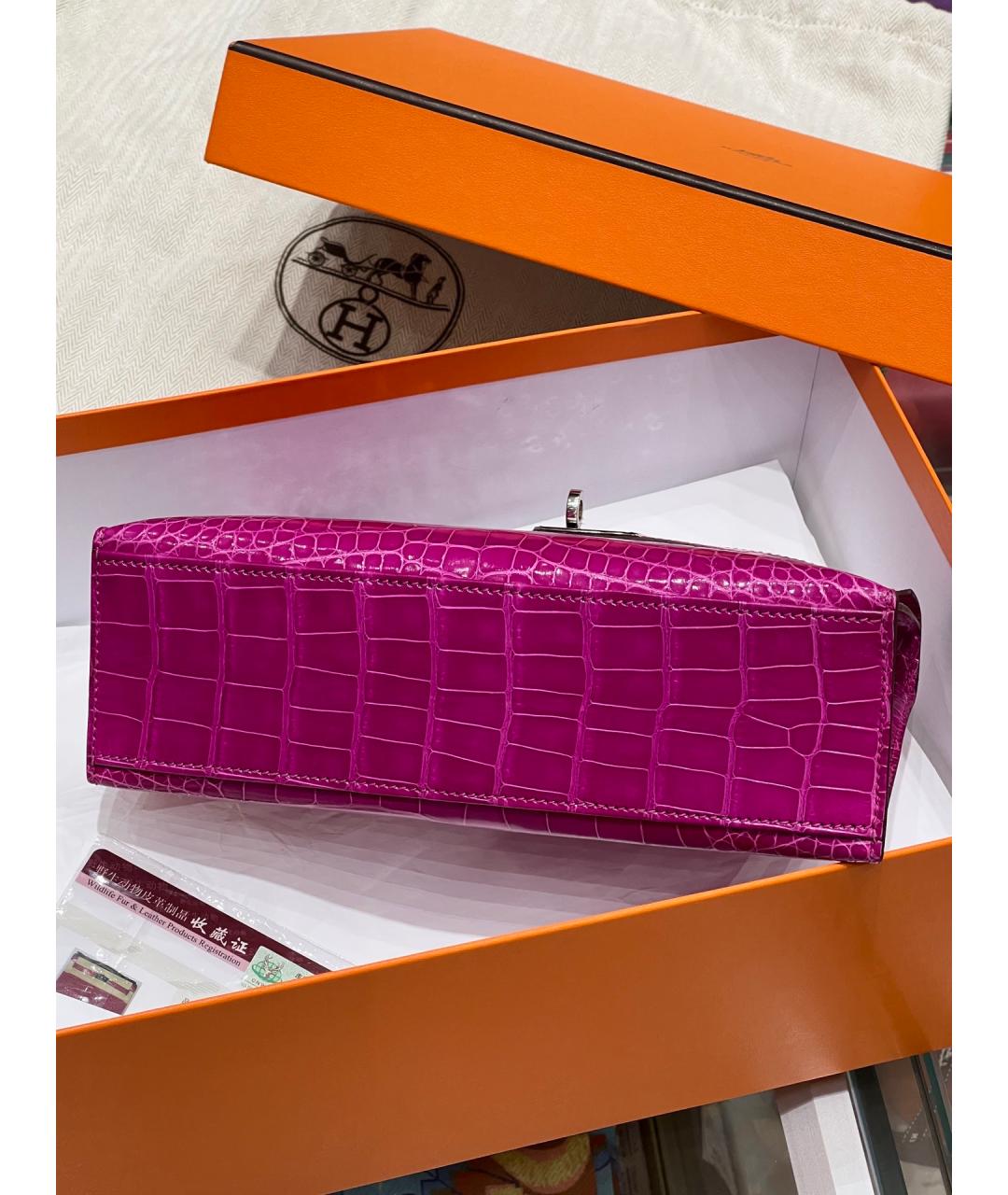 HERMES Фиолетовая сумка с короткими ручками из экзотической кожи, фото 5