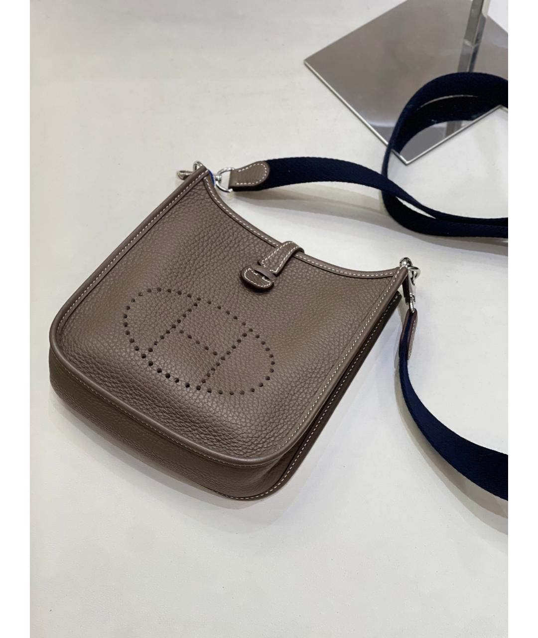 HERMES Серая кожаная сумка через плечо, фото 5