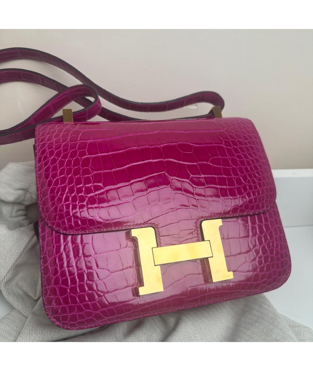 HERMES Фуксия сумка через плечо из экзотической кожи, фото 7