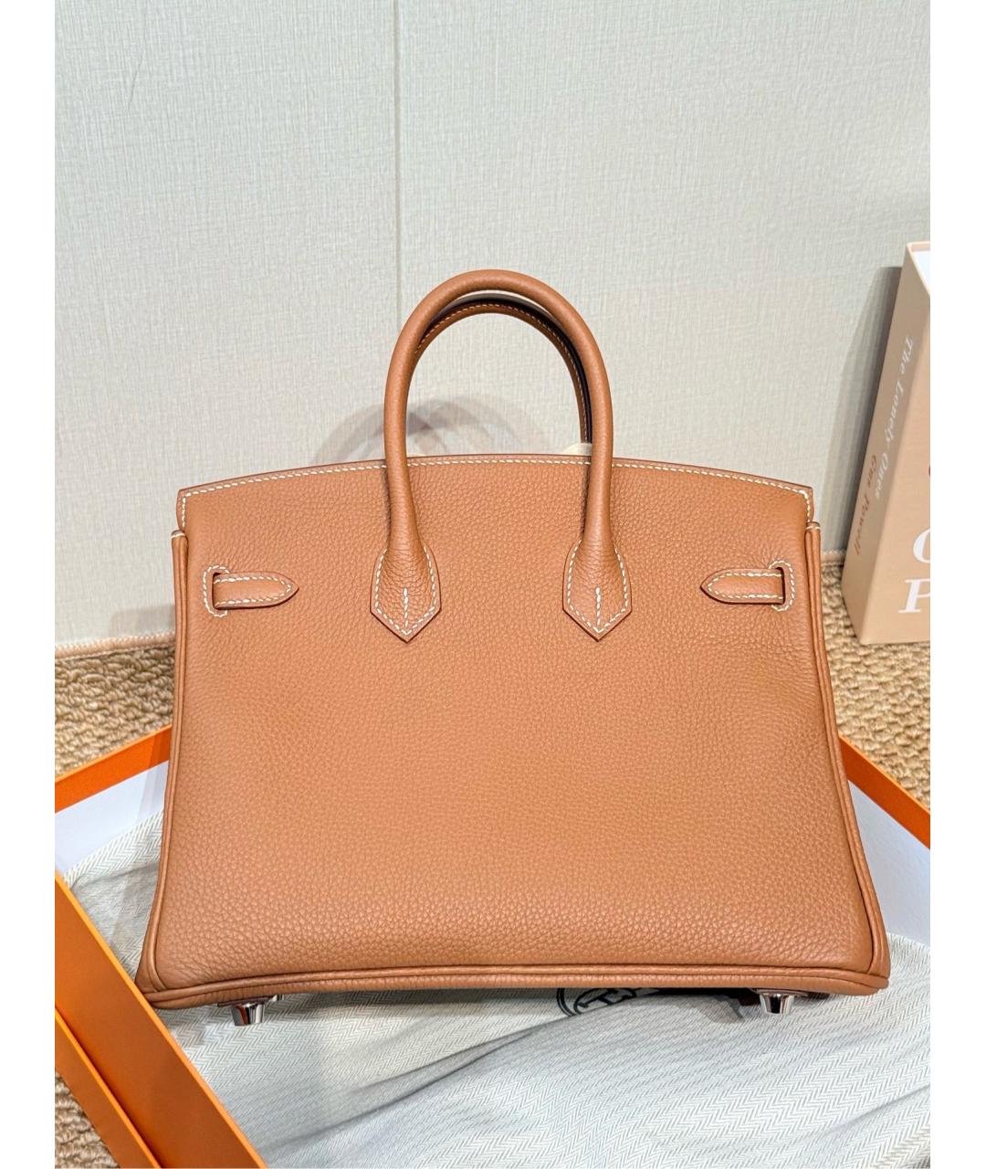 HERMES Коричневая кожаная сумка с короткими ручками, фото 4