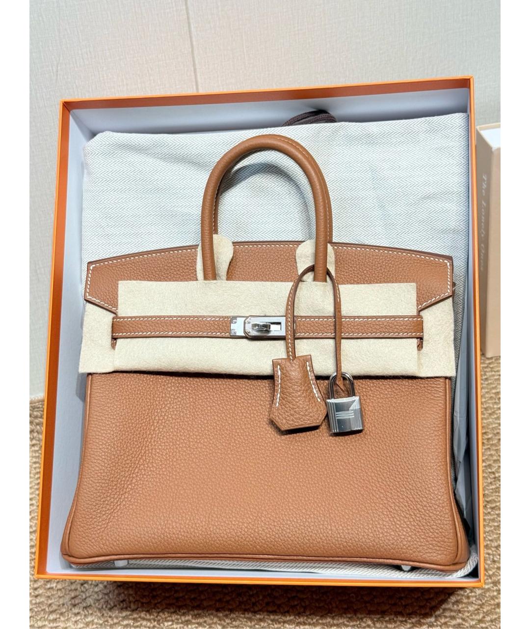 HERMES Коричневая кожаная сумка с короткими ручками, фото 2