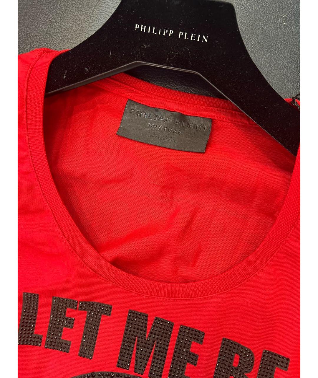 PHILIPP PLEIN Красная хлопковая футболка, фото 4