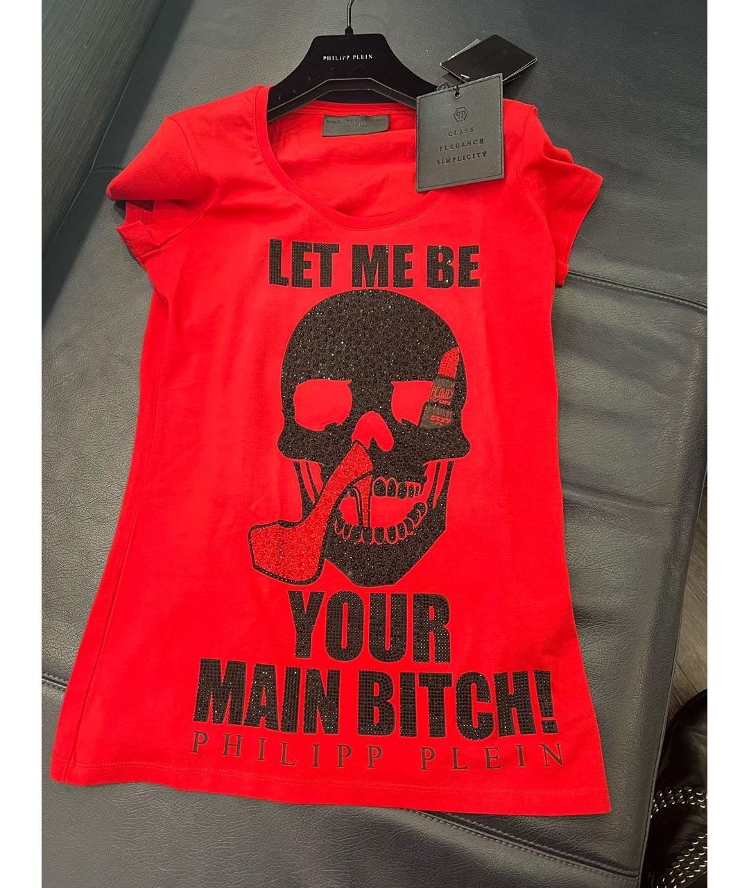 PHILIPP PLEIN Красная хлопковая футболка, фото 5