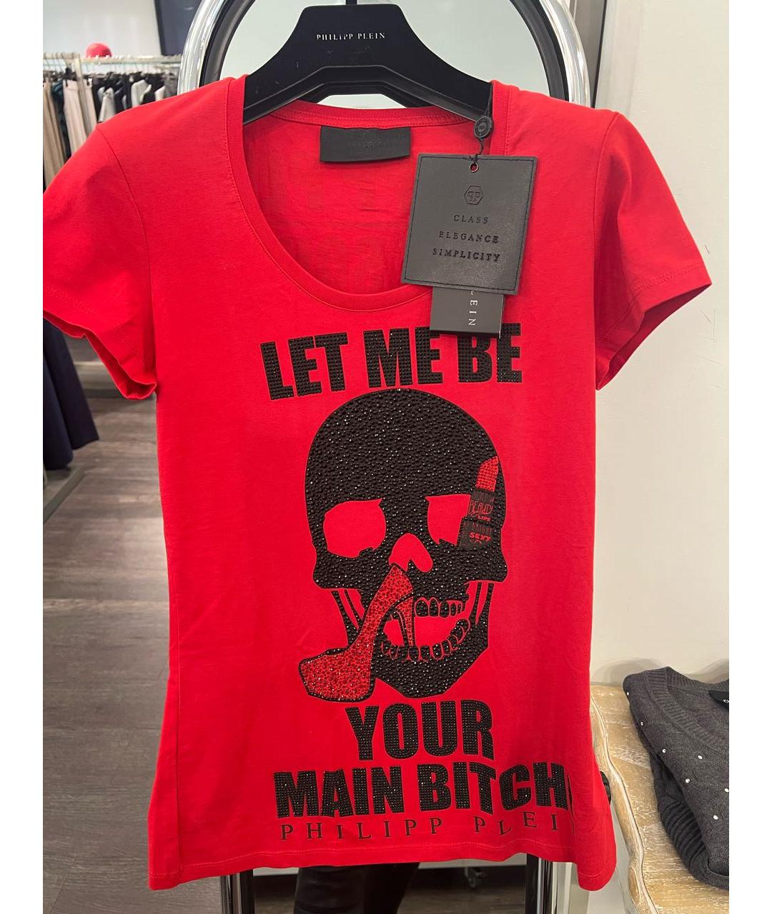 PHILIPP PLEIN Красная хлопковая футболка, фото 7