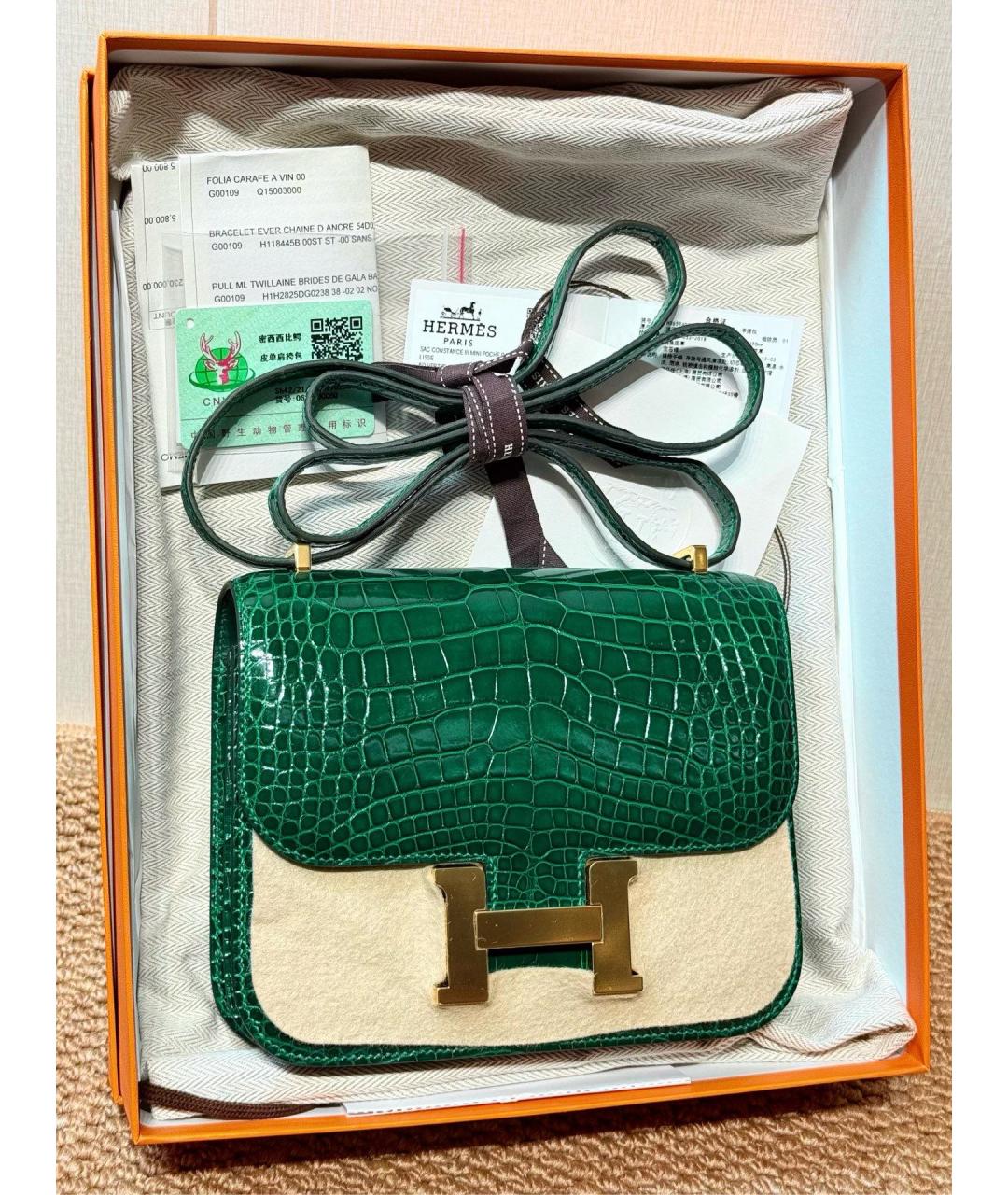 HERMES Зеленая кожаная сумка через плечо, фото 7