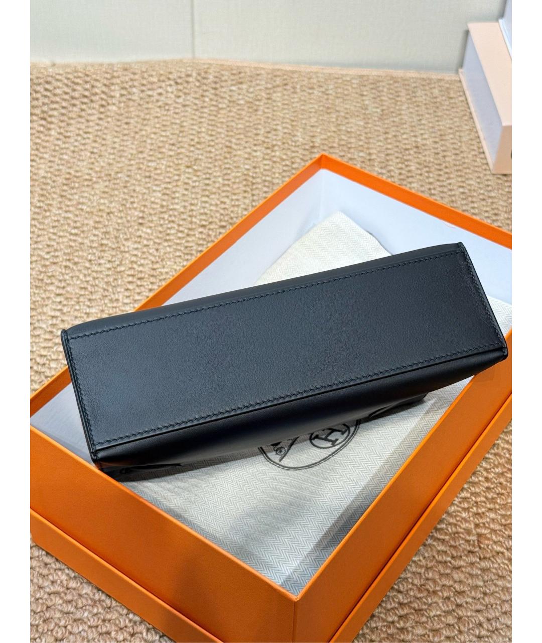 HERMES Черная кожаная сумка с короткими ручками, фото 3