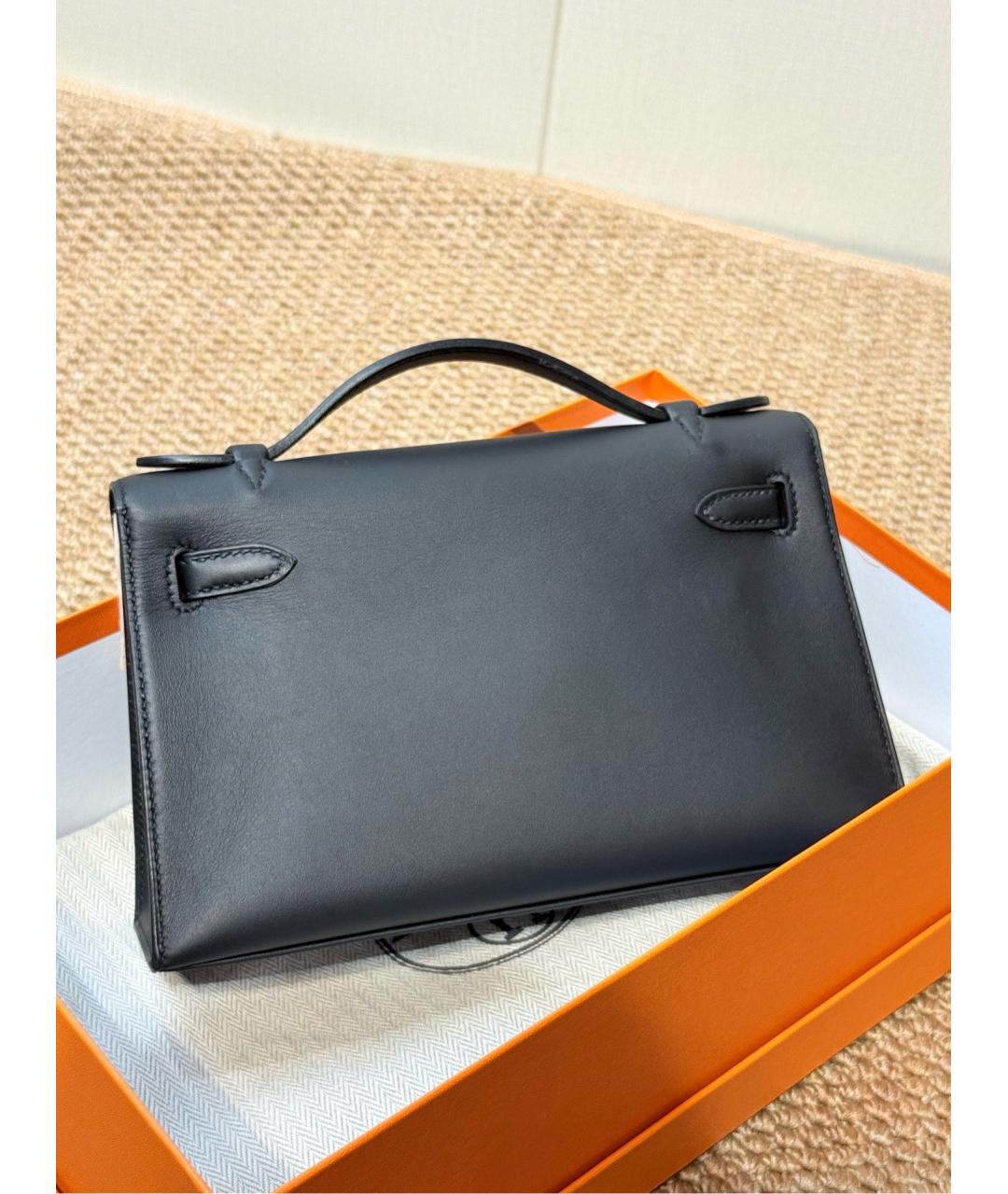 HERMES Черная кожаная сумка с короткими ручками, фото 2
