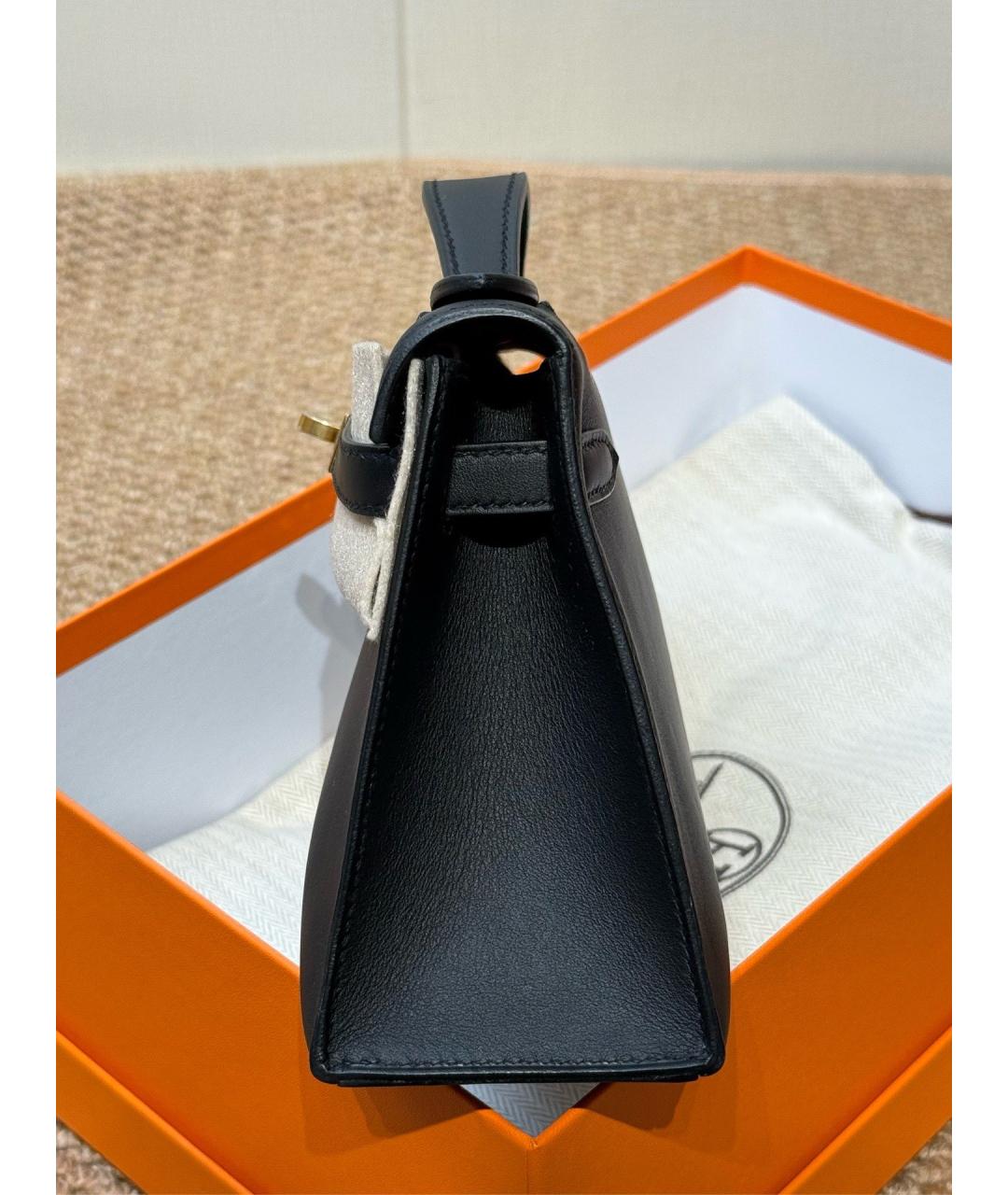 HERMES Черная кожаная сумка с короткими ручками, фото 4