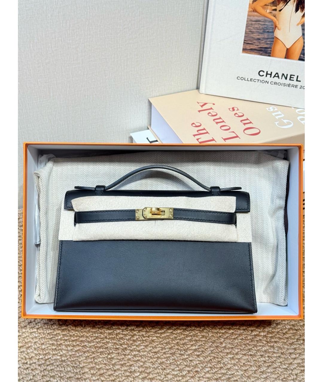 HERMES Черная кожаная сумка с короткими ручками, фото 6