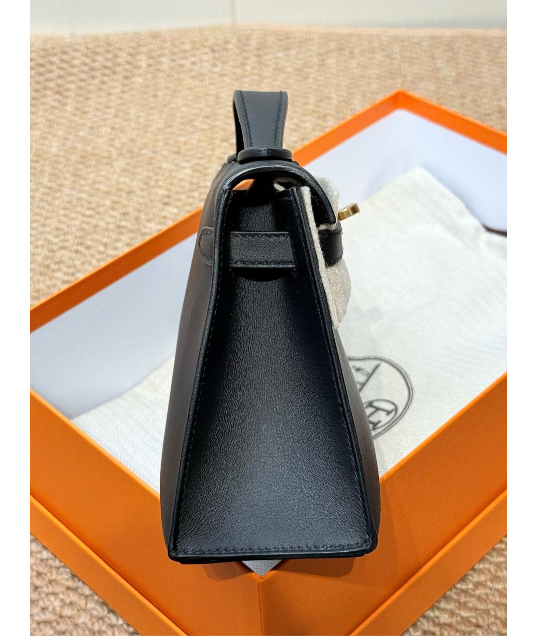 HERMES Черная кожаная сумка с короткими ручками, фото 5