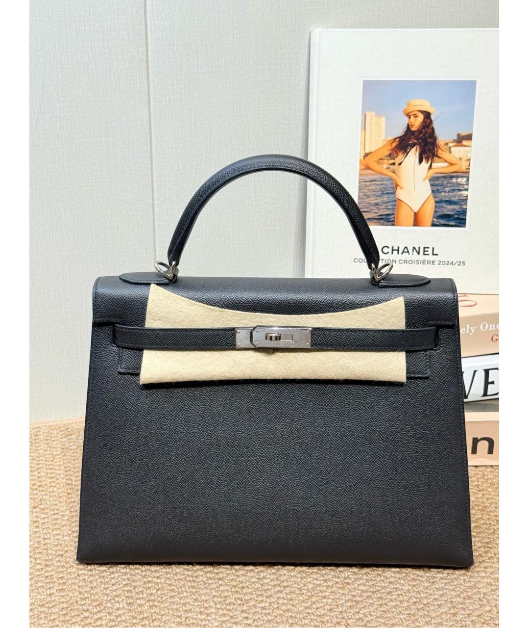 HERMES Черная кожаная сумка с короткими ручками, фото 5