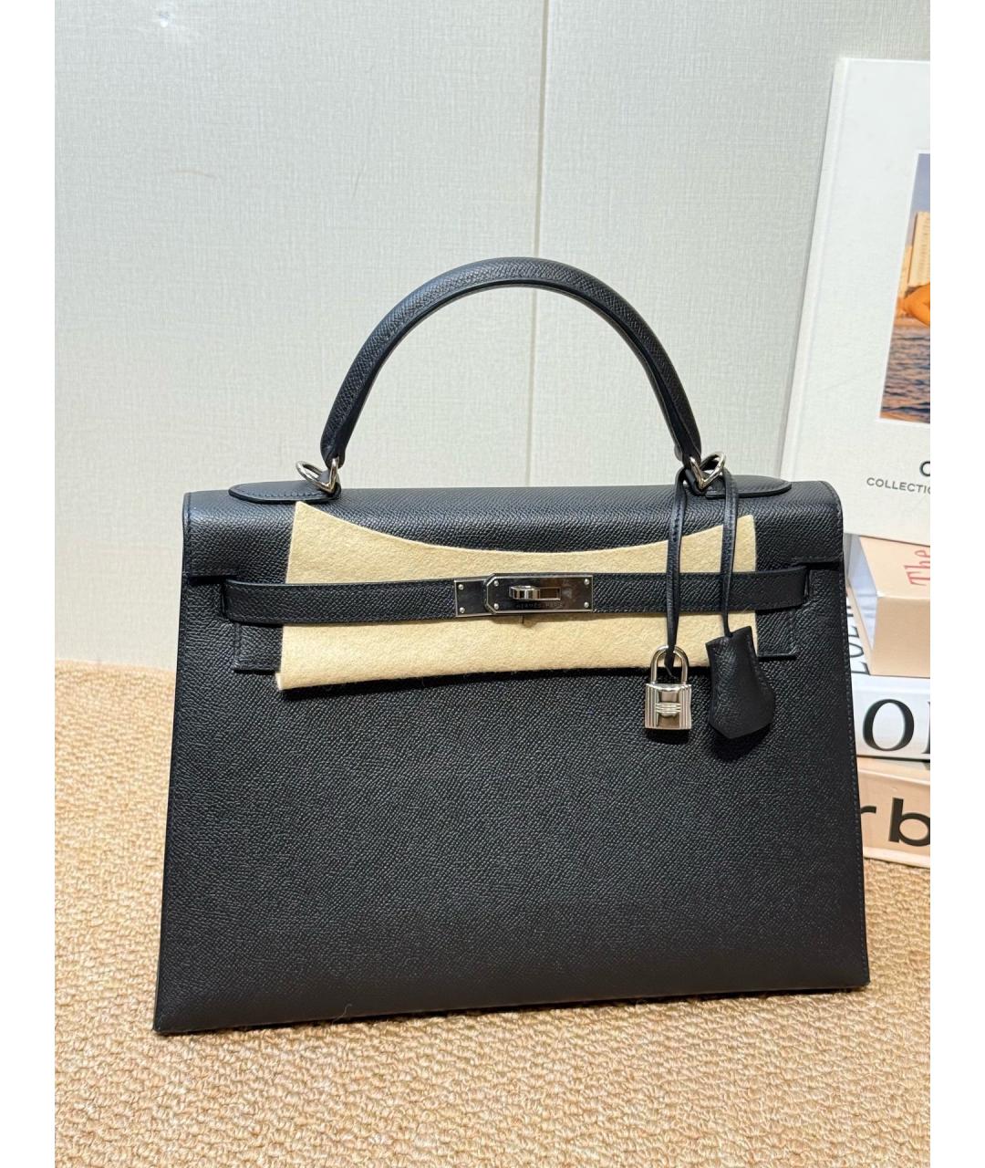 HERMES Черная кожаная сумка с короткими ручками, фото 3