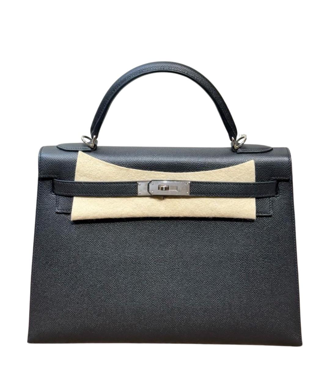 HERMES Черная кожаная сумка с короткими ручками, фото 1