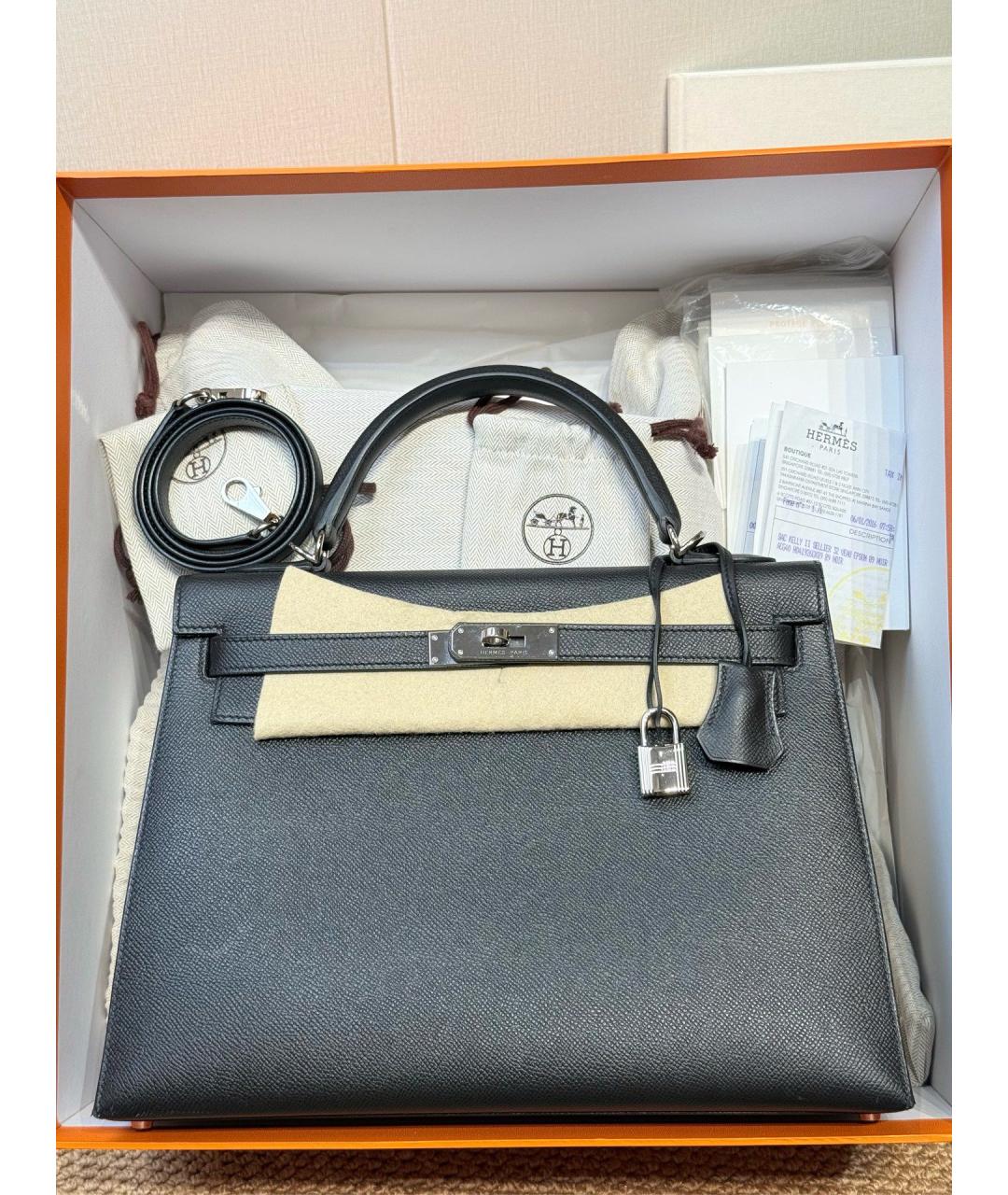 HERMES Черная кожаная сумка с короткими ручками, фото 2