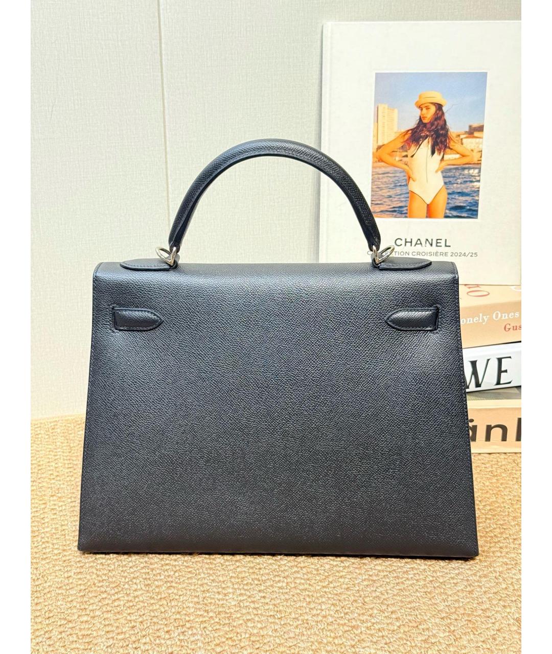 HERMES Черная кожаная сумка с короткими ручками, фото 4