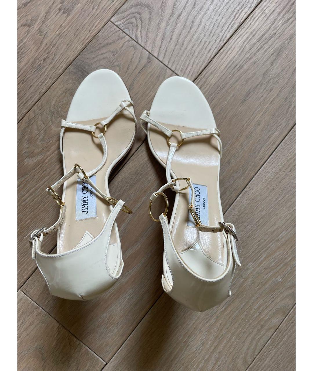 JIMMY CHOO Бежевые кожаные босоножки, фото 3