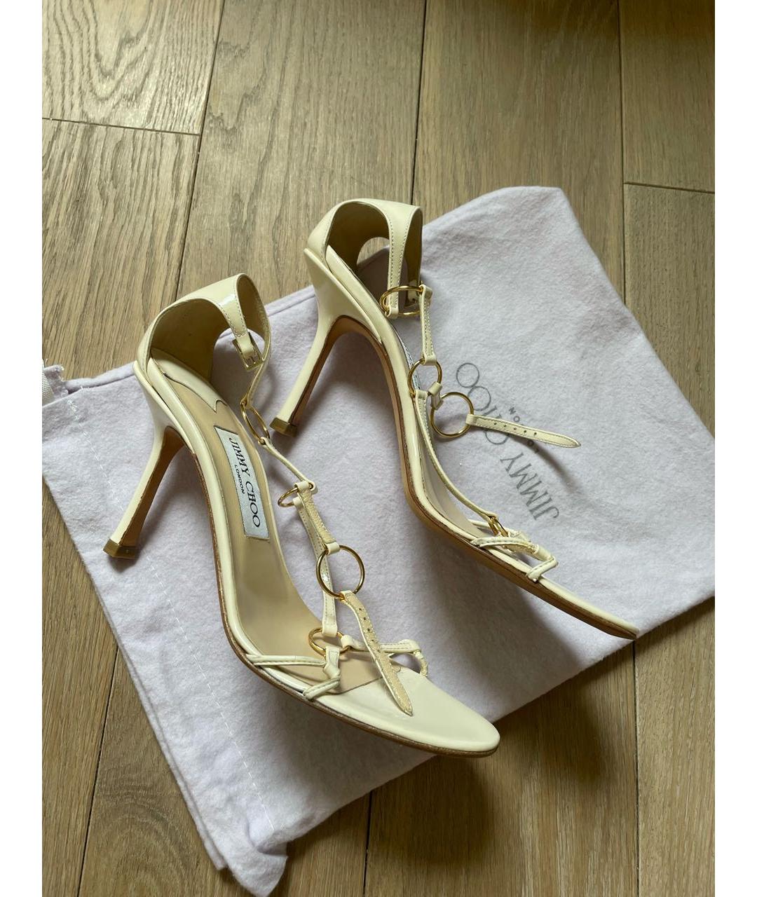 JIMMY CHOO Бежевые кожаные босоножки, фото 5