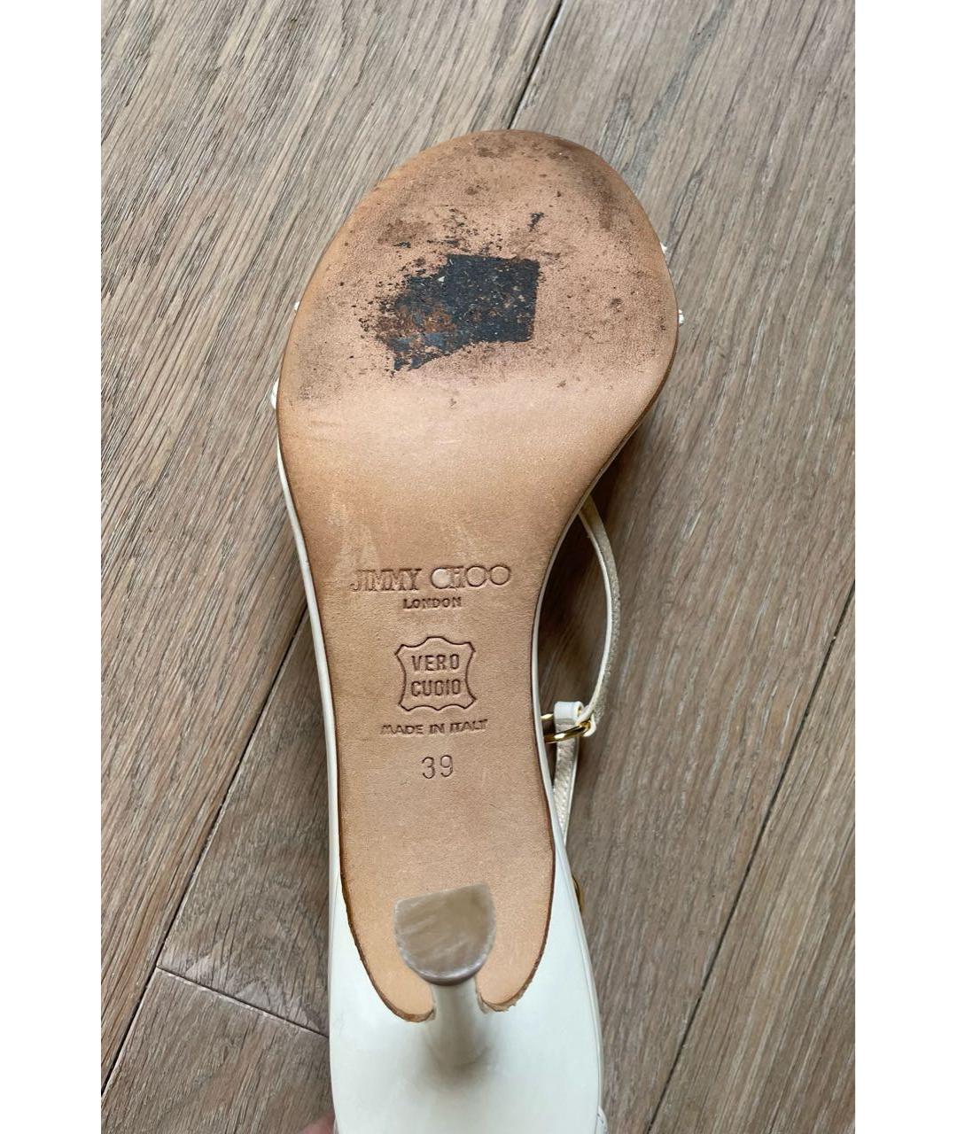 JIMMY CHOO Бежевые кожаные босоножки, фото 7