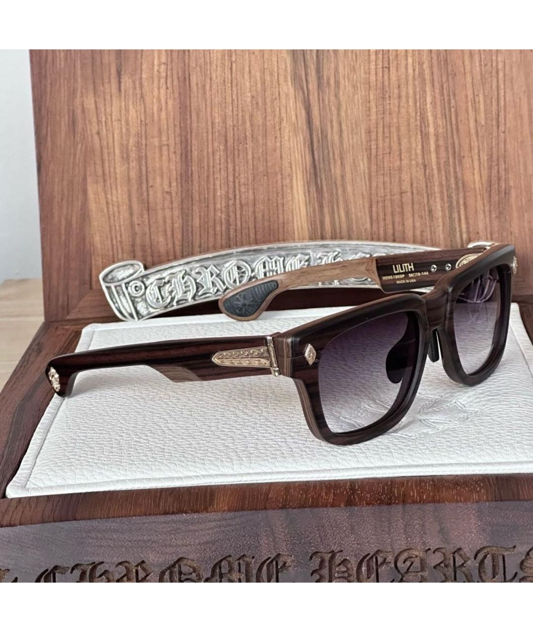 CHROME HEARTS Коричневые деревянные солнцезащитные очки, фото 3