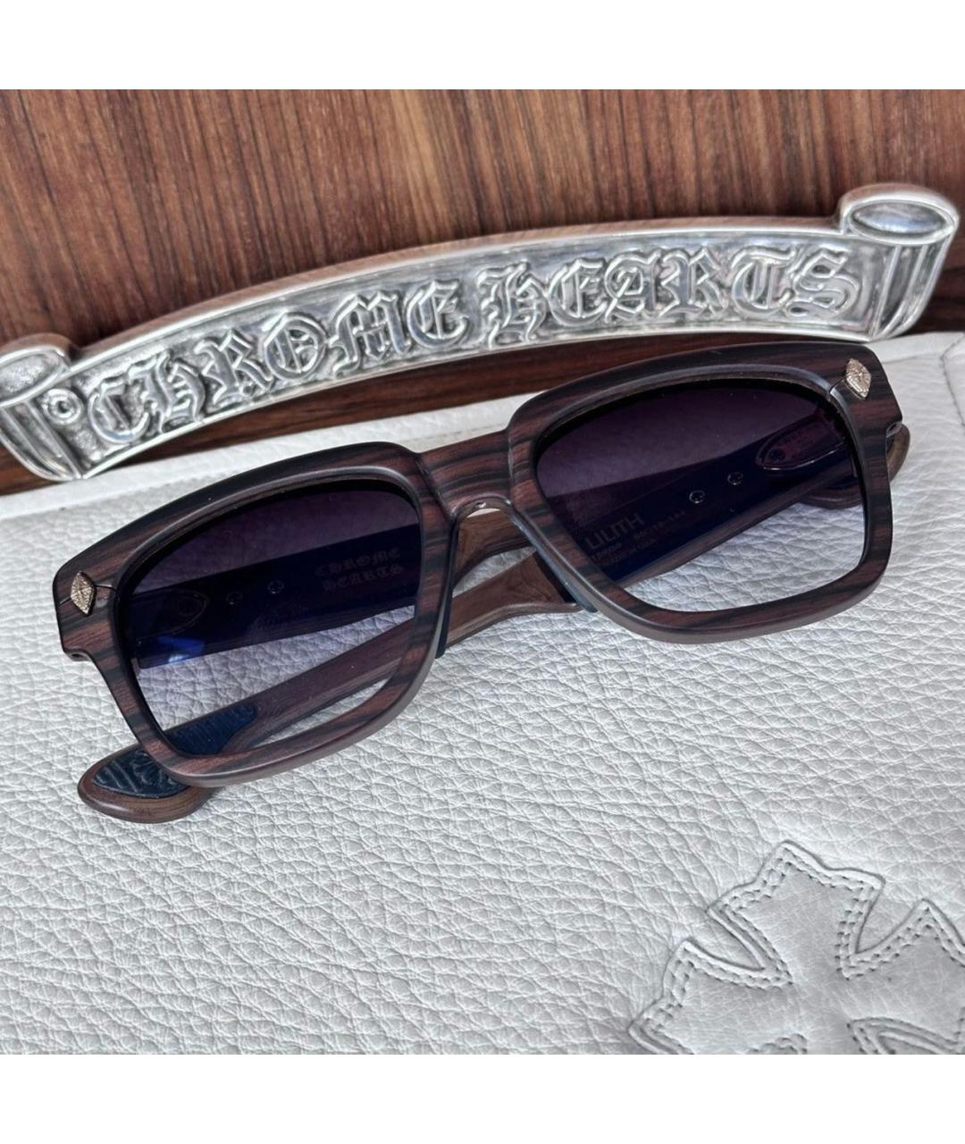 CHROME HEARTS Коричневые деревянные солнцезащитные очки, фото 2