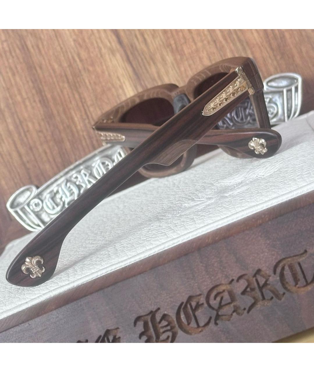 CHROME HEARTS Коричневые деревянные солнцезащитные очки, фото 4