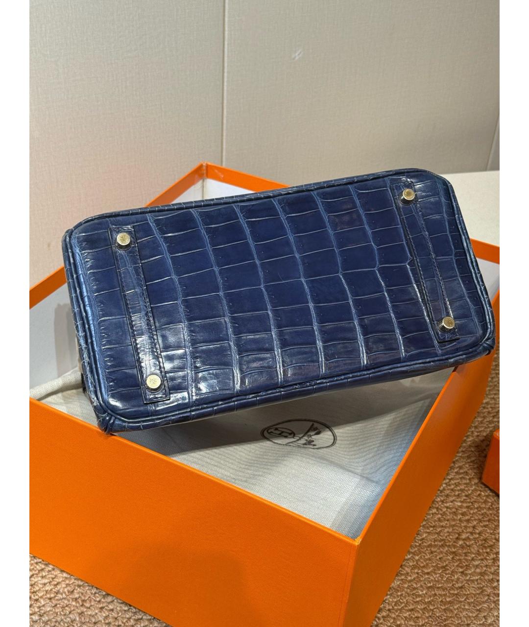 HERMES Синяя кожаная сумка с короткими ручками, фото 5