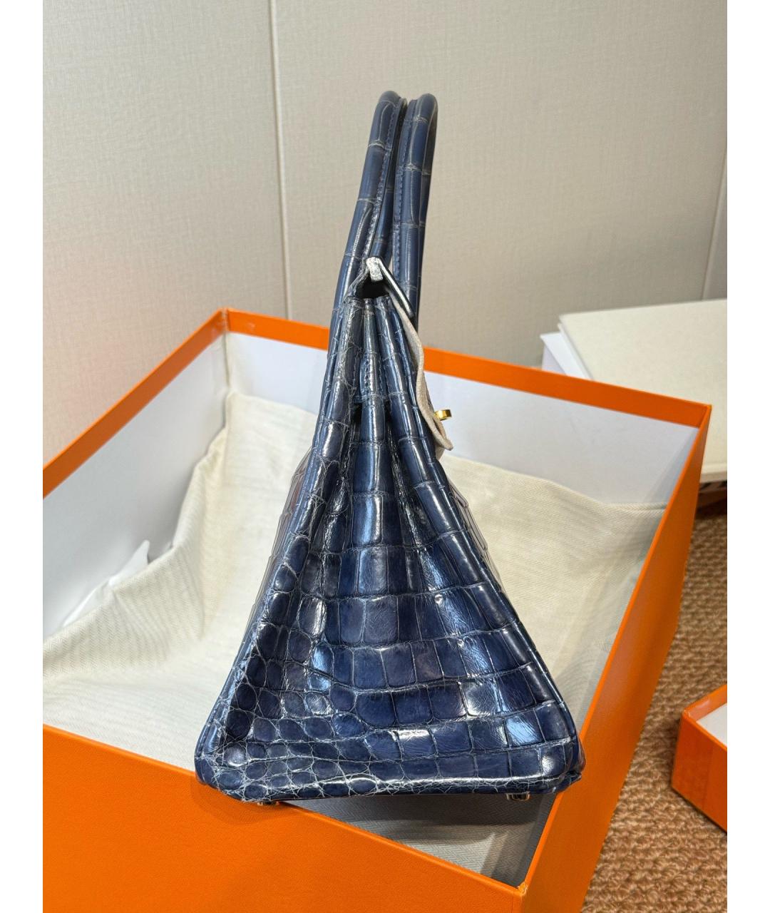 HERMES Синяя кожаная сумка с короткими ручками, фото 3