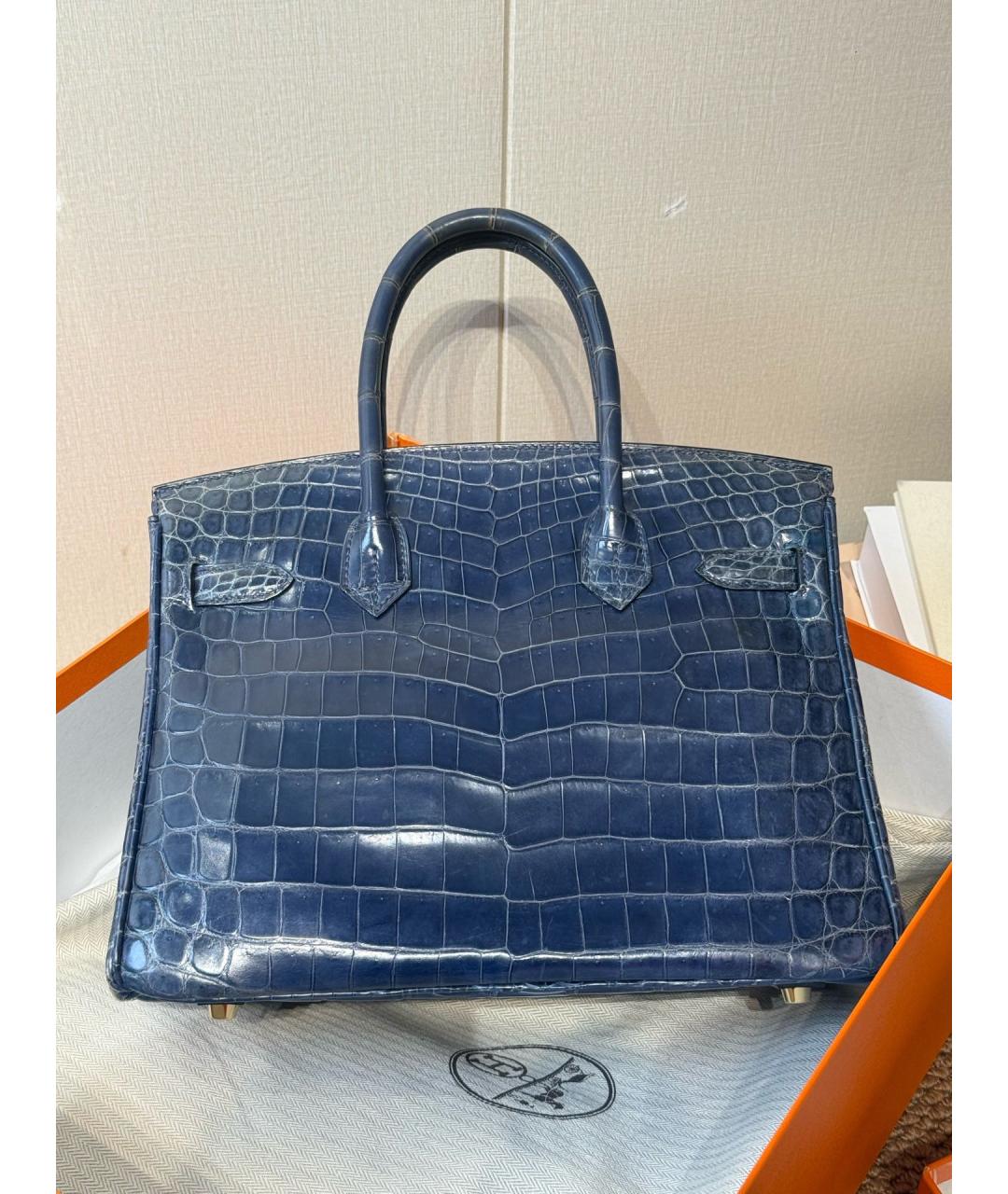 HERMES Синяя кожаная сумка с короткими ручками, фото 2