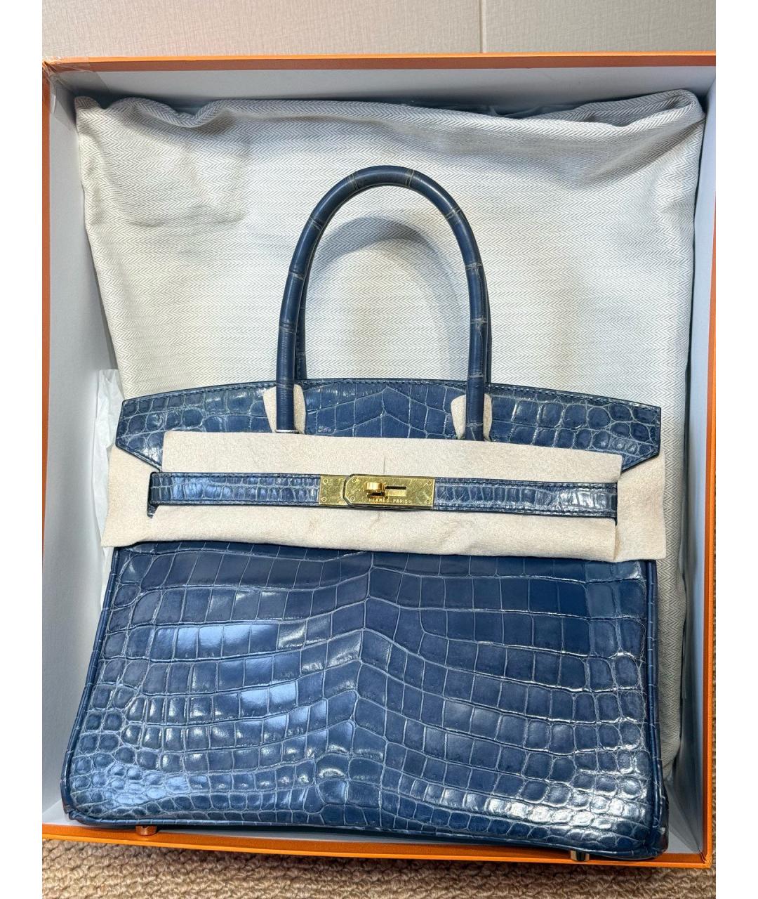 HERMES Синяя кожаная сумка с короткими ручками, фото 7
