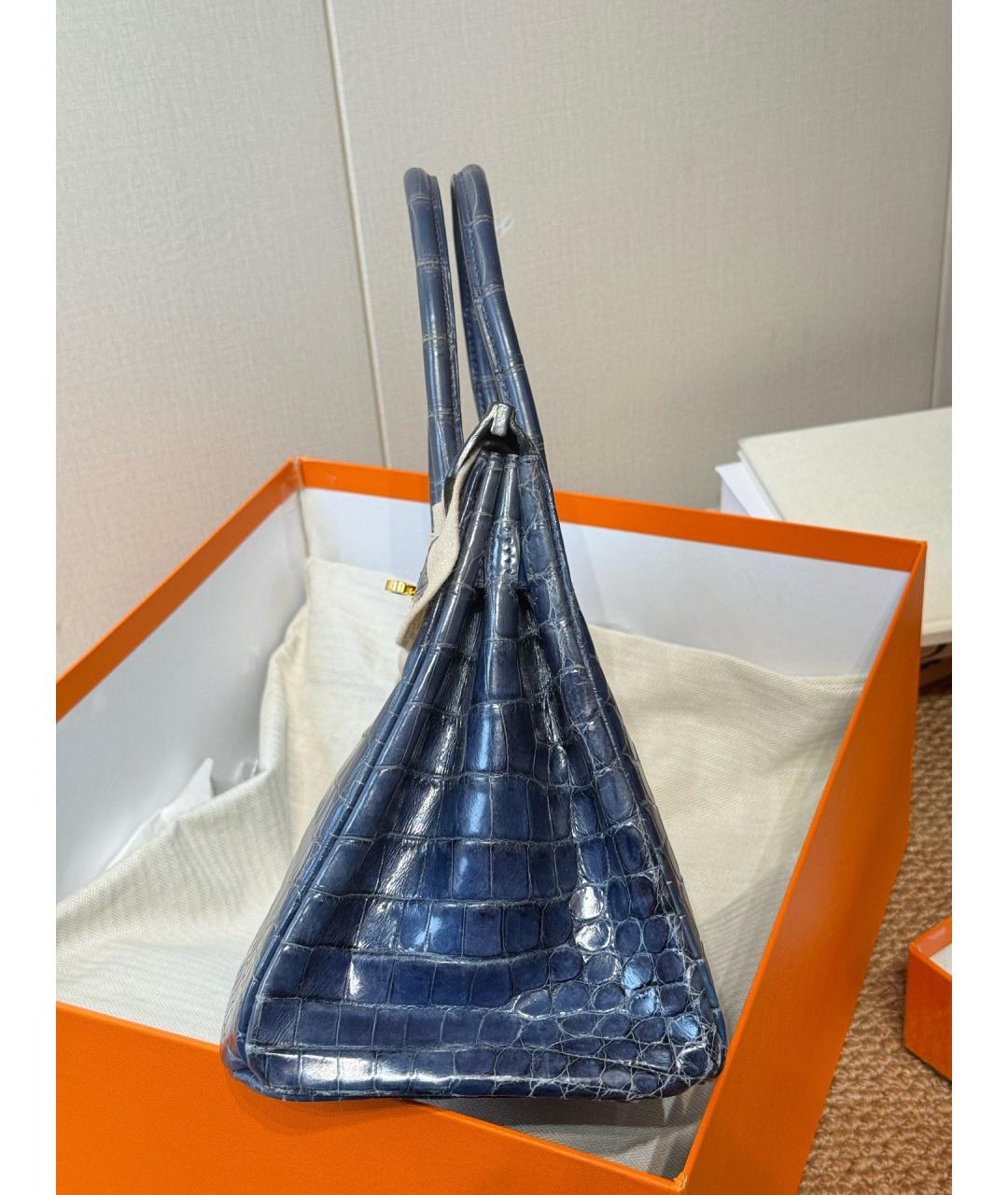 HERMES Синяя кожаная сумка с короткими ручками, фото 4