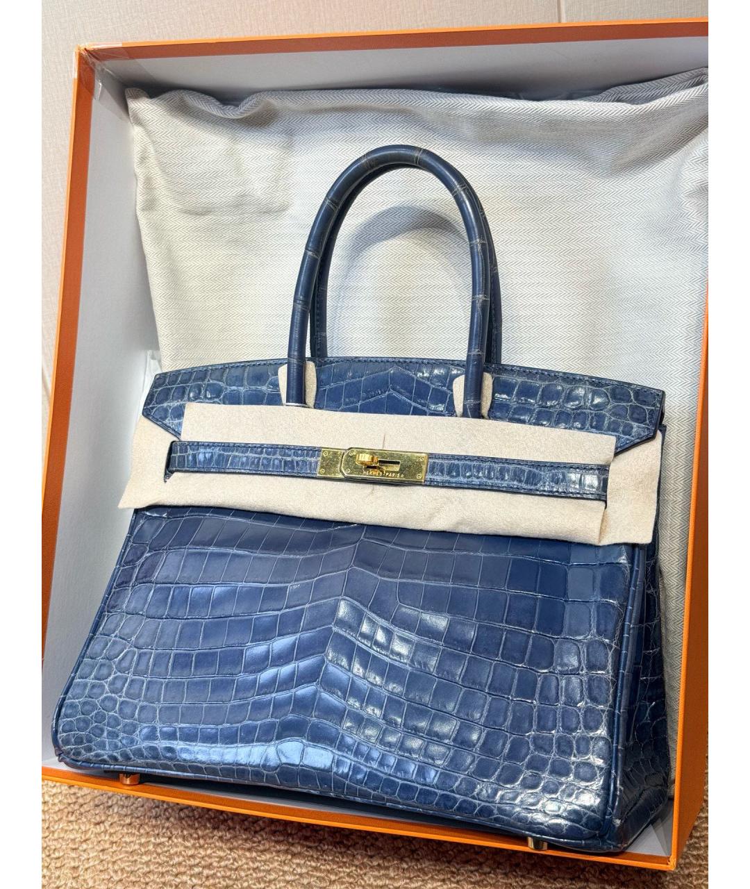 HERMES Синяя кожаная сумка с короткими ручками, фото 6