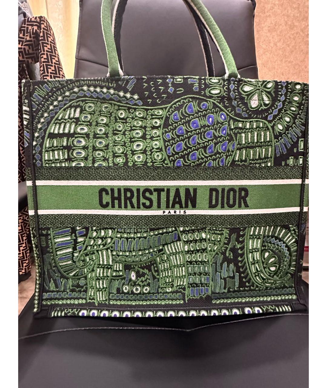CHRISTIAN DIOR Зеленая жаккардовая сумка тоут, фото 3