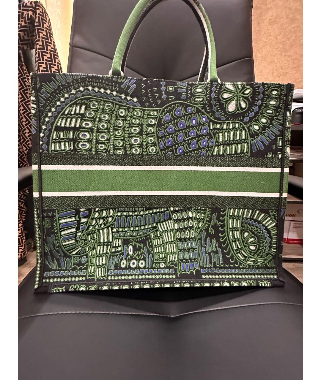 CHRISTIAN DIOR Зеленая жаккардовая сумка тоут, фото 2