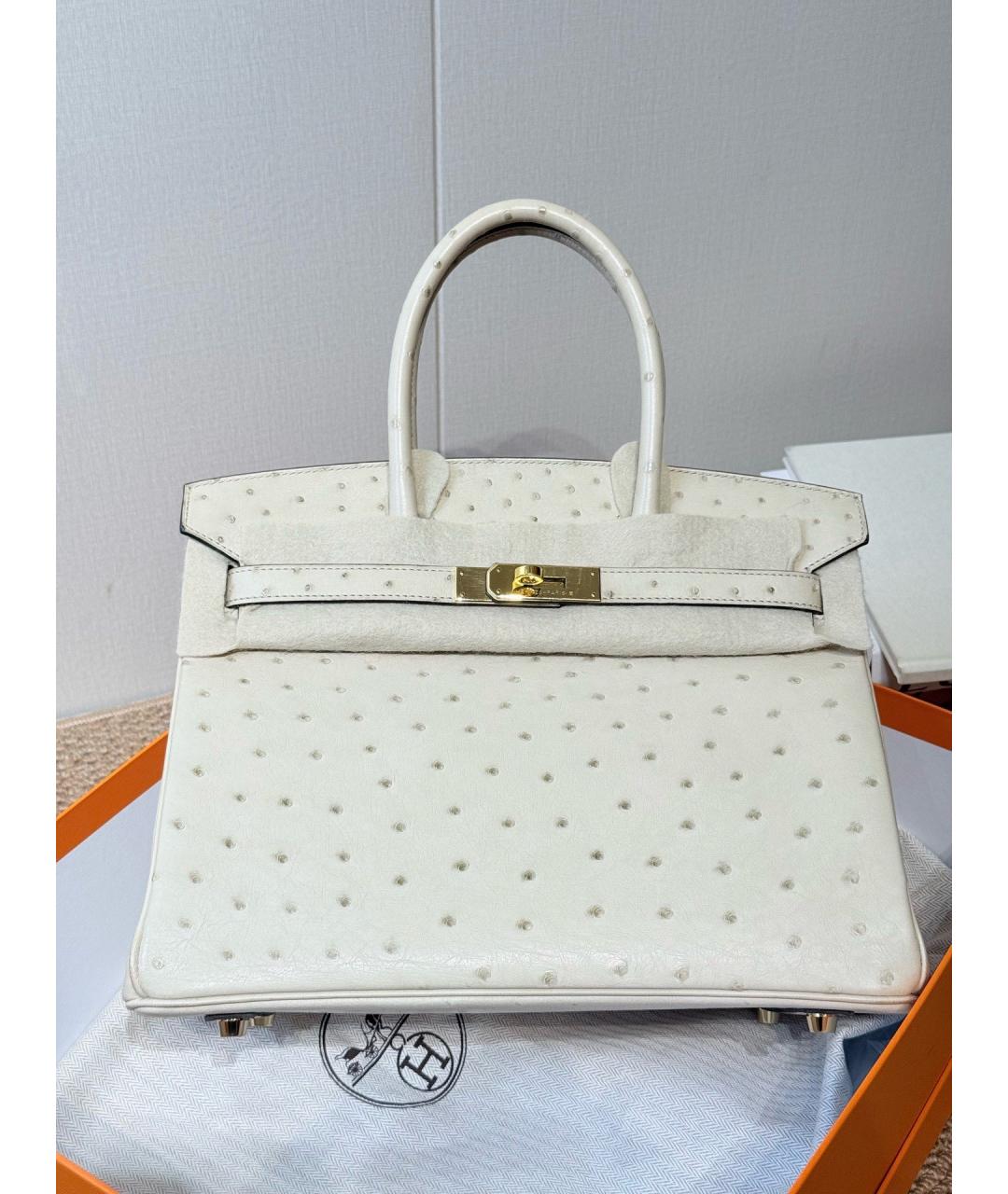 HERMES Белая сумка с короткими ручками из экзотической кожи, фото 8