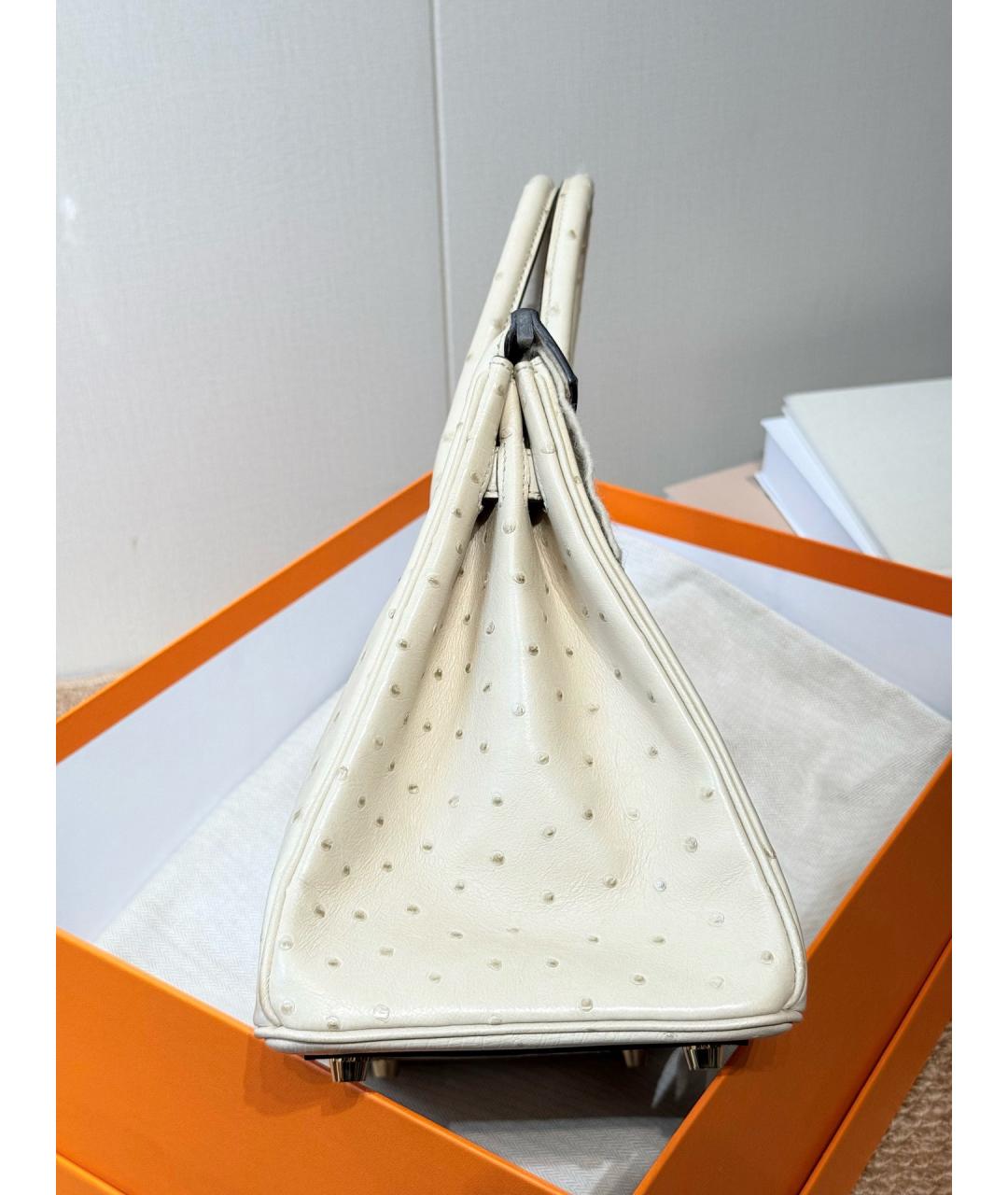HERMES Белая сумка с короткими ручками из экзотической кожи, фото 6